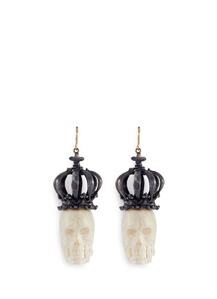 Main View - Click To Enlarge - DELFINA DELETTREZ - 'Bone Skull' 18k yellow gold and silver drop earrings