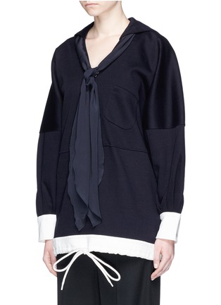 Front View - Click To Enlarge - CHLOÉ - Silk scarf sailor collar oversized sweatshirt