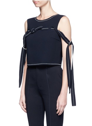 Front View - Click To Enlarge - COMME MOI - Ribbon trim sleeveless crepe top