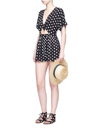 Figure View - Click To Enlarge - MARA HOFFMAN - Polka dot embroidered tie front rompers