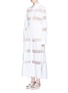 Front View - Click To Enlarge - ALAÏA - Crochet lace stripe drawstring poplin dress