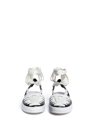 Front View - Click To Enlarge - 10 CROSBY DEREK LAM - 'Leon' strappy ribbon ankle tie leather flats