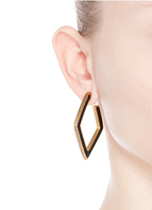 Figure View - Click To Enlarge - KENNETH JAY LANE - Enamel inlay rhombus frame hoop earrings