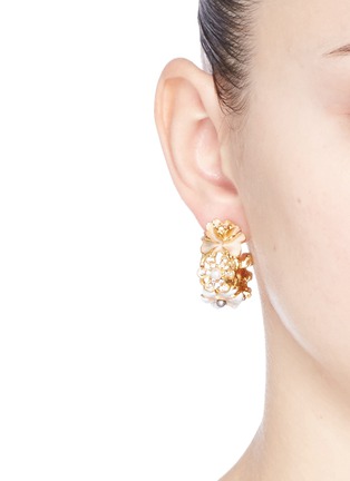 Figure View - Click To Enlarge - KENNETH JAY LANE - Glass crystal pavé pearl floral earrings