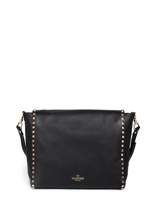 Back View - Click To Enlarge - VALENTINO GARAVANI - Rockstud New Courier leather satchel