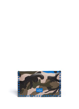 Back View - Click To Enlarge - VALENTINO GARAVANI - Rockstud fluo camouflage canvas leather foldover clutch