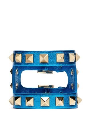Main View - Click To Enlarge - VALENTINO GARAVANI - 'Rockstud' cutout metallic leather bracelet