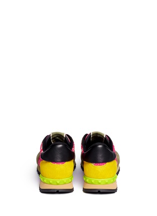Back View - Click To Enlarge - VALENTINO GARAVANI - Rockstud suede-trim lace sneakers