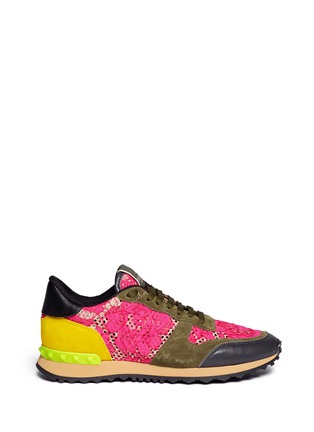 Main View - Click To Enlarge - VALENTINO GARAVANI - Rockstud suede-trim lace sneakers