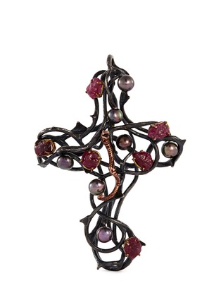 Main View - Click To Enlarge - DELFINA DELETTREZ - Ruby freshwater pearl silver thorn cross pendant