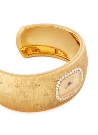 Detail View - Click To Enlarge - BUCCELLATI - 'Cleopatra Losanghe Biz' diamond 18k yellow gold cuff watch