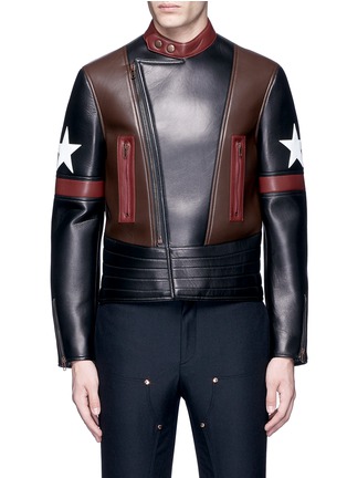 Main View - Click To Enlarge - GIVENCHY - Colourblock star patch leather biker jacket