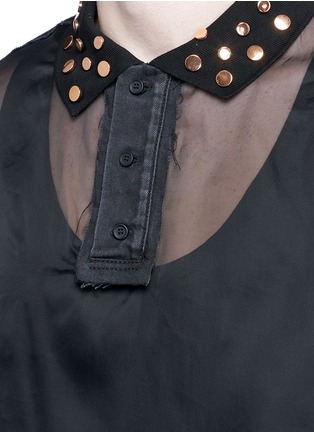 Detail View - Click To Enlarge - GIVENCHY - Studded collar silk organza polo shirt