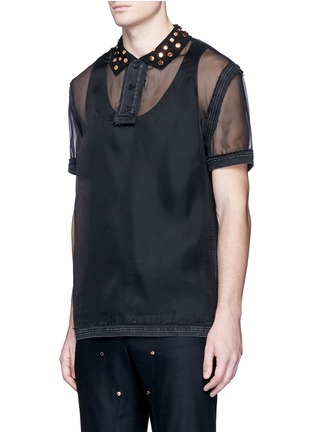 Front View - Click To Enlarge - GIVENCHY - Studded collar silk organza polo shirt