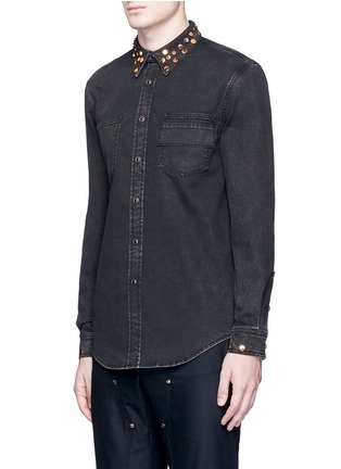 Front View - Click To Enlarge - GIVENCHY - Studded collar denim shirt
