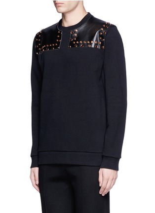 Front View - Click To Enlarge - GIVENCHY - Studded leather yoke sweatshirt