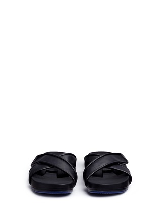 Front View - Click To Enlarge - FIGS BY FIGUEROA - 'Figomatic' leather strap hinged slide sandals
