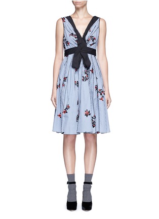 Main View - Click To Enlarge - MARC JACOBS - Flocked floral print gingham poplin bow dress
