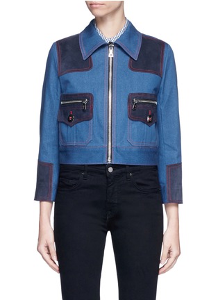 Main View - Click To Enlarge - MARC JACOBS - Oversized suede patchwork cropped denim zip jacket