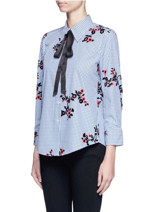 Front View - Click To Enlarge - MARC JACOBS - Satin tie flocked floral print gingham shirt