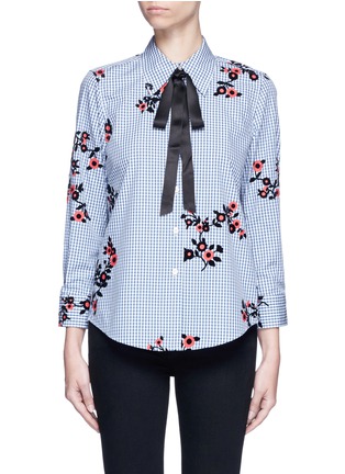 Main View - Click To Enlarge - MARC JACOBS - Satin tie flocked floral print gingham shirt