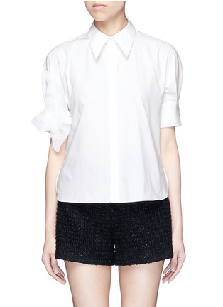 Main View - Click To Enlarge - DELPOZO - Starched floral appliqué brooch poplin shirt