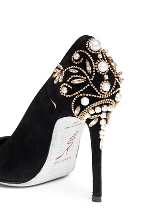Detail View - Click To Enlarge - RENÉ CAOVILLA - 'Deollette' crystal faux pearl embellished suede pumps