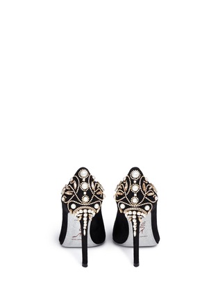Back View - Click To Enlarge - RENÉ CAOVILLA - 'Deollette' crystal faux pearl embellished suede pumps