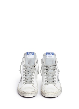Front View - Click To Enlarge - GOLDEN GOOSE - 'Francy' distressed metallic suede leather high top sneakers