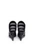 Back View - Click To Enlarge - BALENCIAGA - Leather stripe mesh wedge slingback mule sandals