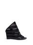 Main View - Click To Enlarge - BALENCIAGA - Leather stripe mesh wedge slingback mule sandals