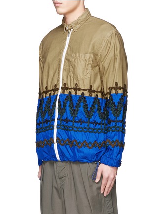 Front View - Click To Enlarge - SACAI - Leaf embroidery contrast hem shirt jacket