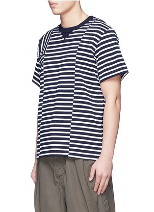 Front View - Click To Enlarge - SACAI - Patchwork stripe T-shirt
