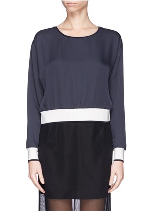 Main View - Click To Enlarge - THEORY - 'Delpy S' contrast knit silk georgette top