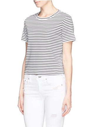 Front View - Click To Enlarge - THEORY - 'Cropped Crew' stripe cotton T-shirt