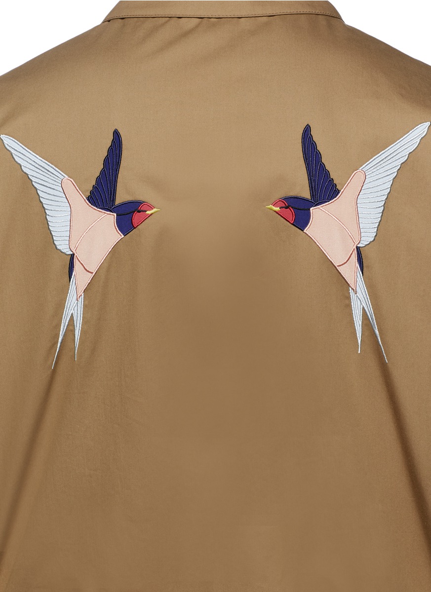 STELLA MCCARTNEY Swallow appliqué cotton Harrington jacket