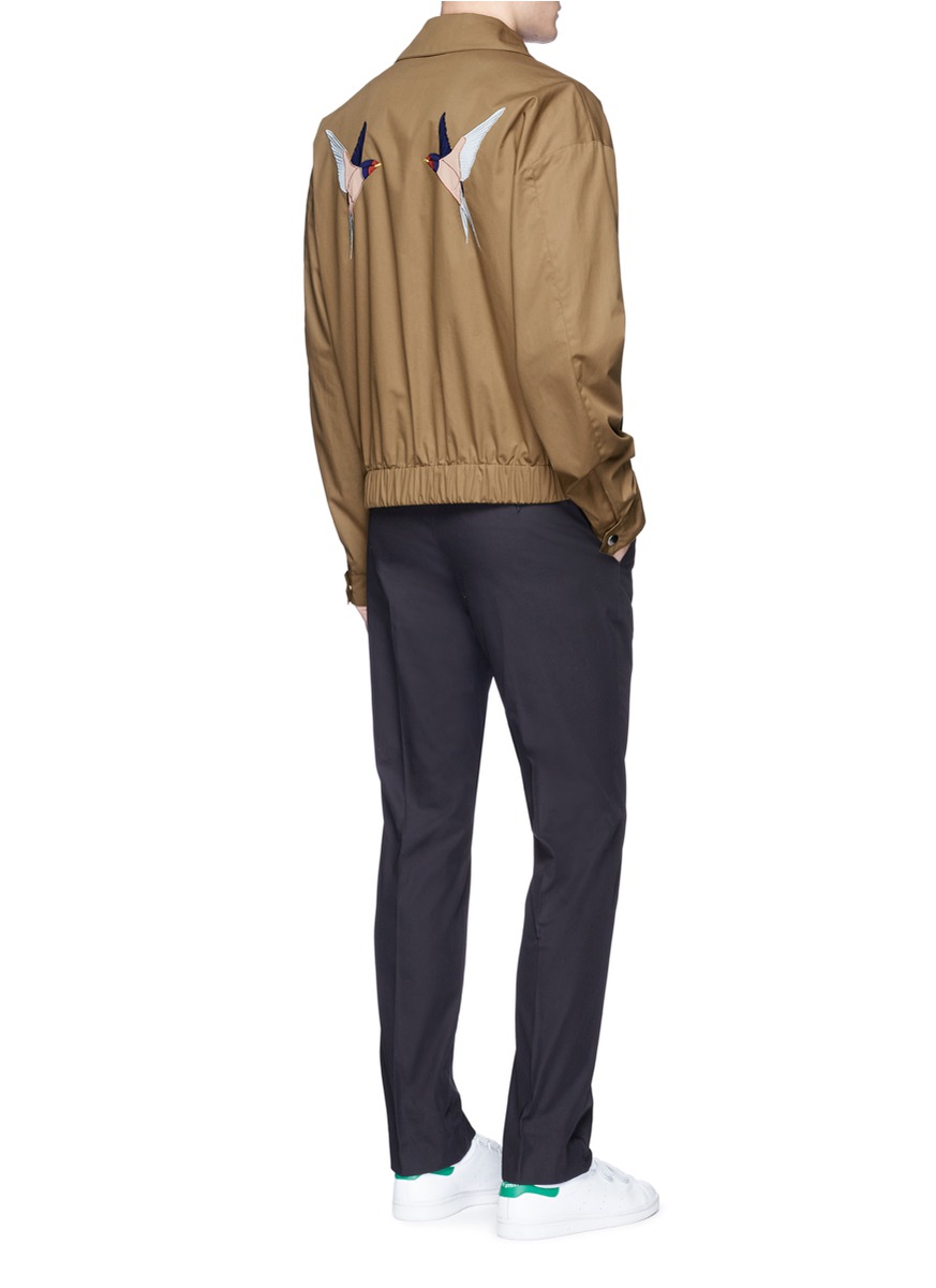 STELLA MCCARTNEY Swallow appliqué cotton Harrington jacket