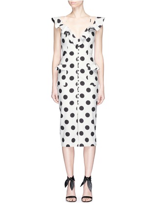 Main View - Click To Enlarge - 72723 - Ruffle polka dot cotton-linen midi dress