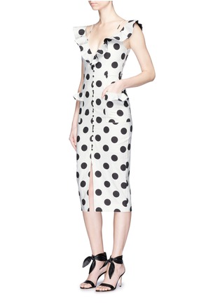 Figure View - Click To Enlarge - 72723 - Ruffle polka dot cotton-linen midi dress