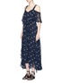 Figure View - Click To Enlarge - 72723 - Ruffle polka dot cold shoulder silk dress