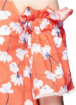 Detail View - Click To Enlarge - 72723 - Ruffle floral cold shoulder cotton-silk dress