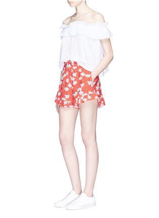 Figure View - Click To Enlarge - 72723 - Ruffle floral print elastic waist cotton shorts