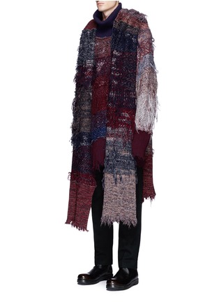 Front View - Click To Enlarge - MAIYET - Detachable scarf colourblock frayed sweater