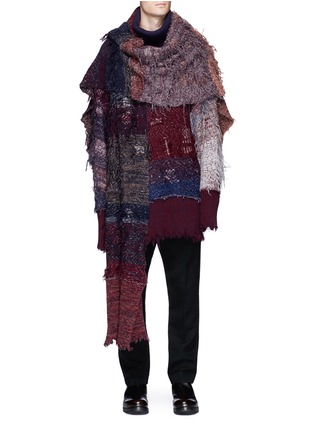 Main View - Click To Enlarge - MAIYET - Detachable scarf colourblock frayed sweater