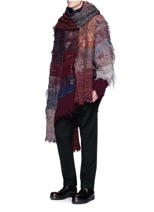 Figure View - Click To Enlarge - MAIYET - Detachable scarf colourblock frayed sweater