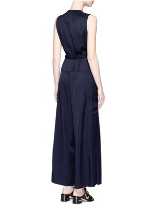 Back View - Click To Enlarge - VICTORIA BECKHAM - Pleated belted satin jumpsuit