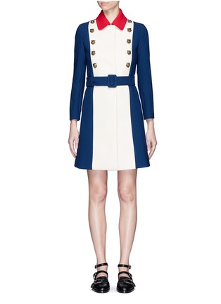 Main View - Click To Enlarge - GUCCI - Tiger head colourblock belted wool coat