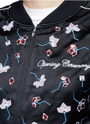 Detail View - Click To Enlarge - OPENING CEREMONY - Flower embellished silk bomber jacket