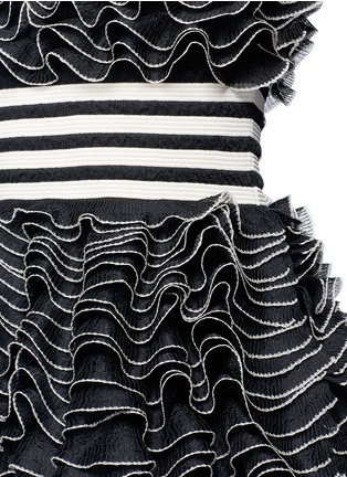 Detail View - Click To Enlarge - ALEXANDER MCQUEEN - Stripe panel ruffled mesh knit cold shoulder dress