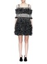 Main View - Click To Enlarge - ALEXANDER MCQUEEN - Stripe panel ruffled mesh knit cold shoulder dress